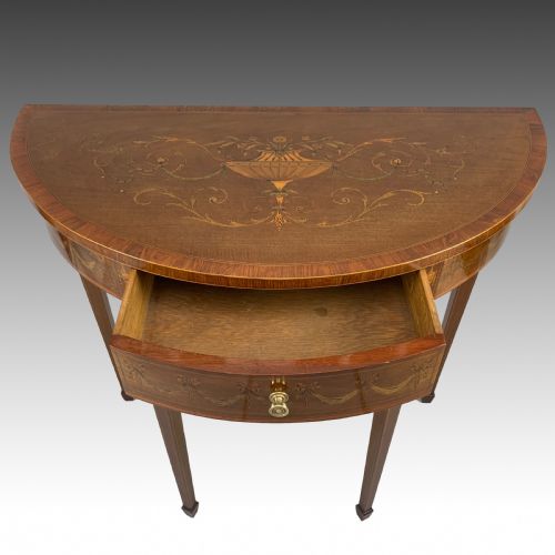 EDWARDS ROBERTS INLAID MAHOGANY DEMI LUNE CONSOLE TABLE - ADDITIONAL PHOTO 6