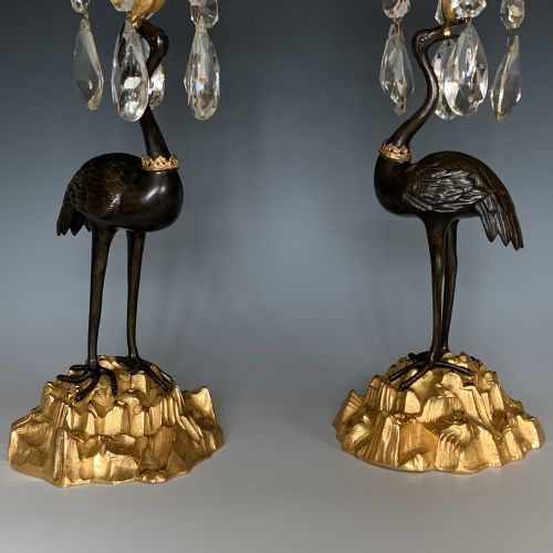 ANTIQUE 19TH CENTURY THOMAS ABBOTT ORMOLU STORK CANDLESTICKS - ADDITIONAL PHOTO 2