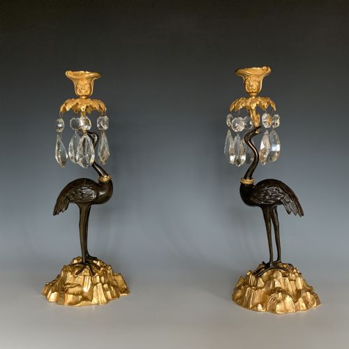 ANTIQUE 19TH CENTURY THOMAS ABBOTT ORMOLU STORK CANDLESTICKS - ADDITIONAL PHOTO 4