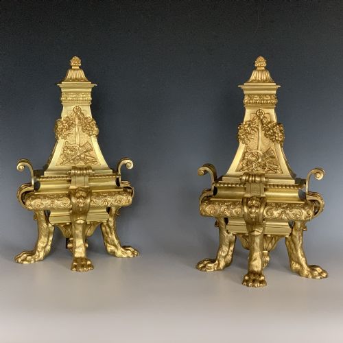 pair of antique victorian ormolu chenets - CATEGORY: ANTIQUE FIREPLACES - DATED 1850