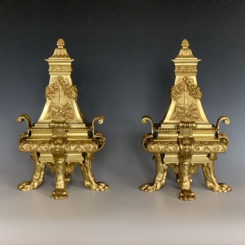 PAIR OF ANTIQUE VICTORIAN ORMOLU CHENETS - ADDITIONAL PHOTO 4