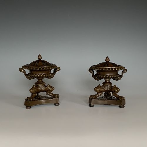 19th century english pair of pastille burners - CATEGORY: ANTIQUE METAL - DATED 19TH CENTURY