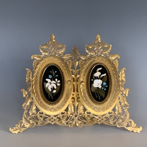 19th century gilt photograph frame with florentine pietra dura panels - CATEGORY: ANTIQUE MISCELLANEOUS - DATED 1880