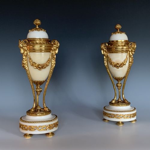 antique napoleon iii marble gilt bronze cassolettes - CATEGORY: ANTIQUE MISCELLANEOUS - DATED 1870