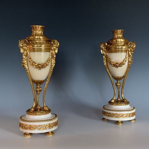 ANTIQUE NAPOLEON III MARBLE GILT BRONZE CASSOLETTES - ADDITIONAL PHOTO 1