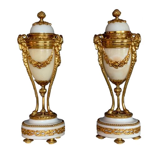 ANTIQUE NAPOLEON III MARBLE GILT BRONZE CASSOLETTES - ADDITIONAL PHOTO 6