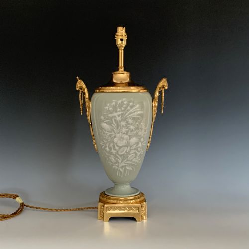 antique french celadon patesurpate table lamp - CATEGORY: ANTIQUE LIGHTING - DATED 1880