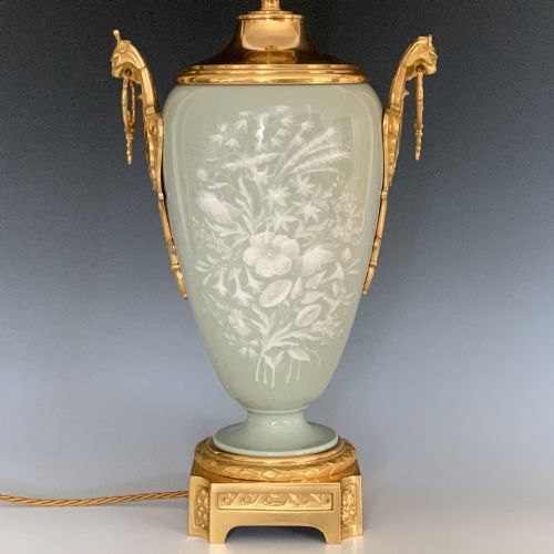 ANTIQUE FRENCH CELADON PATESURPATE TABLE LAMP - ADDITIONAL PHOTO 1