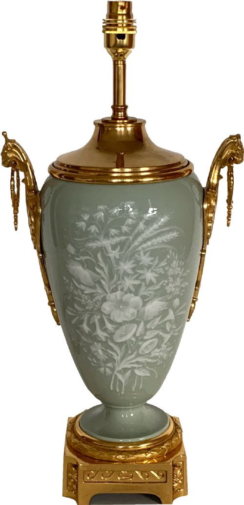 ANTIQUE FRENCH CELADON PATESURPATE TABLE LAMP - ADDITIONAL PHOTO 3