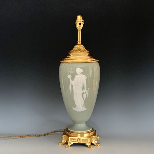 antique celadon ground french patesurpate table lamp - CATEGORY: ANTIQUE LIGHTING - DATED 1880