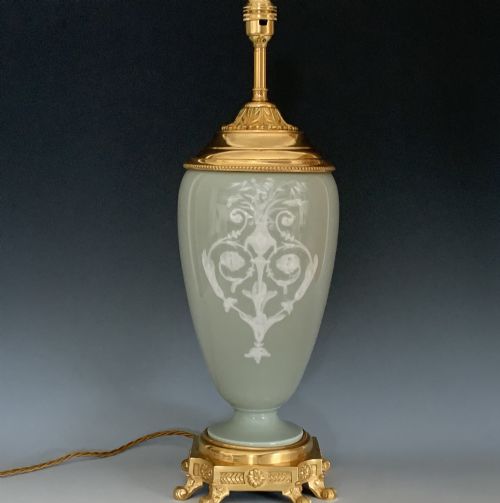 ANTIQUE CELADON GROUND FRENCH PATESURPATE TABLE LAMP - ADDITIONAL PHOTO 1
