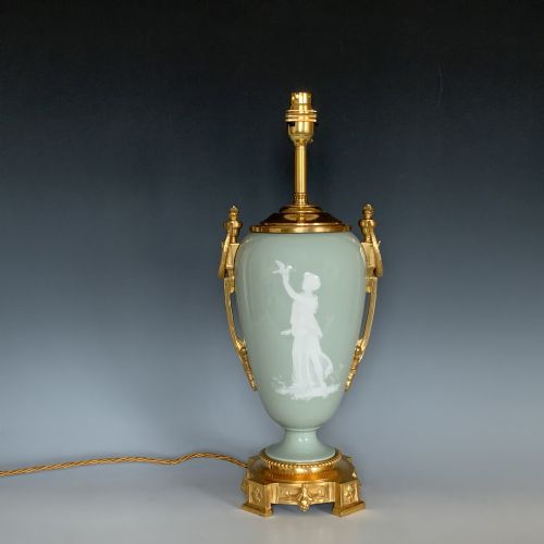 antique french patesurpate celadon ground table lamp - CATEGORY: ANTIQUE LIGHTING - DATED 1880