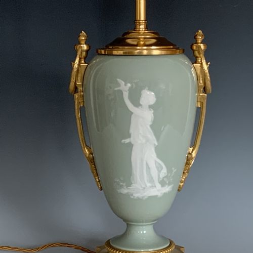 ANTIQUE FRENCH PATESURPATE CELADON GROUND TABLE LAMP - ADDITIONAL PHOTO 1