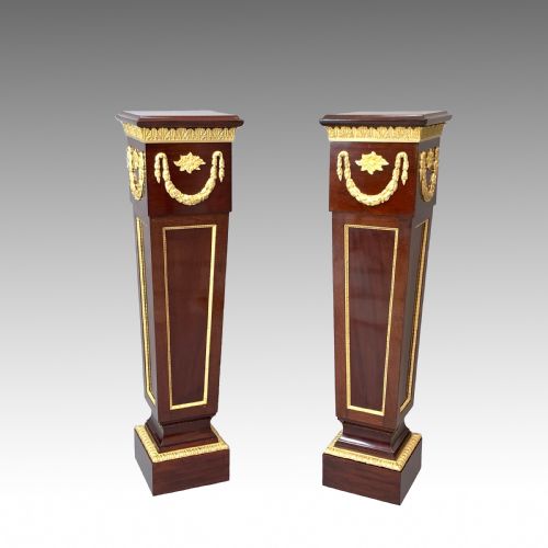 fine pair of victorian ormolu mounted mahogany pedestals in louis xvi style - CATEGORY: ANTIQUE MISCELLANEOUS - DATED 1890