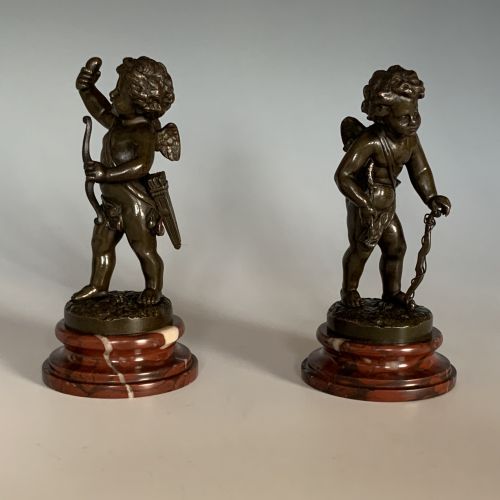 A PAIR OF FRENCH 19TH CENTURY SMALL BRONZE FIGURES OF PUTTI - ADDITIONAL PHOTO 2