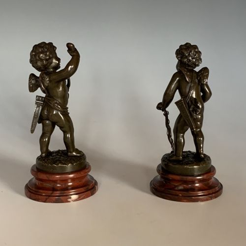 A PAIR OF FRENCH 19TH CENTURY SMALL BRONZE FIGURES OF PUTTI - ADDITIONAL PHOTO 3