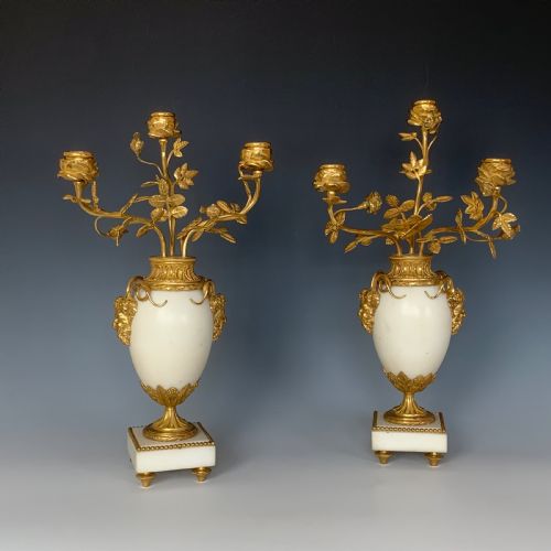 a pair of 19th century french gilt bronze mounted candelabra in louis xvi style - CATEGORY: ANTIQUE LIGHTING - DATED 1900