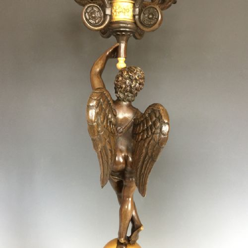 A PAIR OF 19TH CENTURY FRENCH RESTAURATION PERIOD GILT PATINATED BRONZE CANDELABRA - ADDITIONAL PHOTO 4