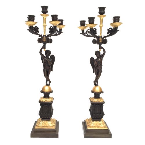 A PAIR OF 19TH CENTURY FRENCH RESTAURATION PERIOD GILT PATINATED BRONZE CANDELABRA - ADDITIONAL PHOTO 5