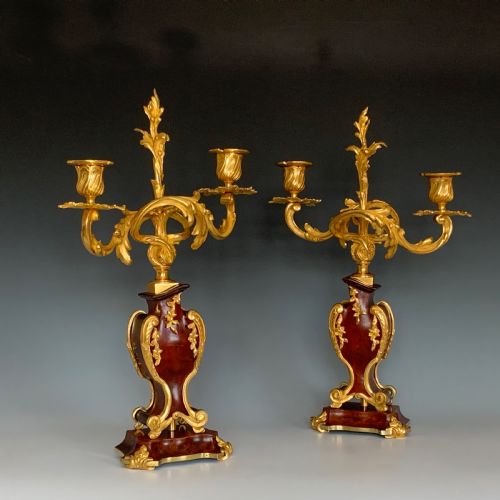 a pair of 19th century boulle style ormolu tortoiseshell candelabra - CATEGORY: ANTIQUE LIGHTING - DATED 1890