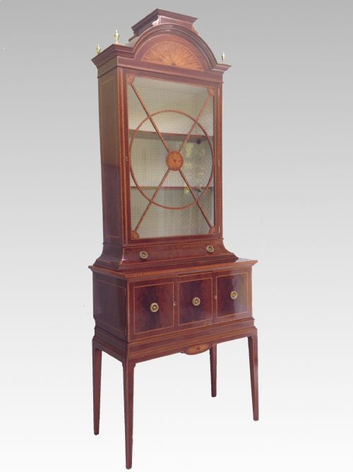 edwardian marquetry inlaid mahogany satinwood cabinet on stand - CATEGORY: ANTIQUE CABINETS - DATED EDWARDIAN