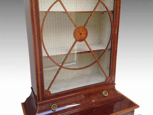 EDWARDIAN MARQUETRY INLAID MAHOGANY SATINWOOD CABINET ON STAND - ADDITIONAL PHOTO 4