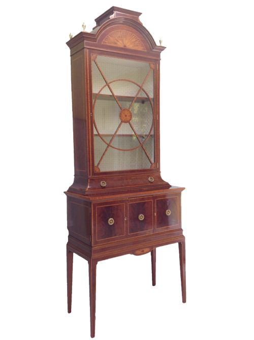 EDWARDIAN MARQUETRY INLAID MAHOGANY SATINWOOD CABINET ON STAND - ADDITIONAL PHOTO 7