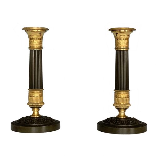 a pair of french empire ormolu bronze candlesticks - CATEGORY: ANTIQUE LIGHTING - DATED 19TH CENTURY