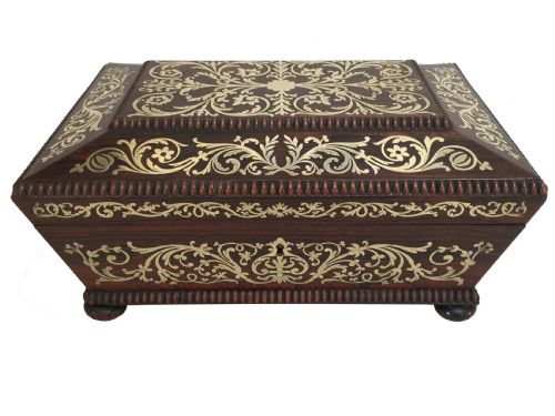 antique george iv brass inlaid rosewood sewing box by thomas briggs - CATEGORY: ANTIQUE BOXES - DATED 19TH CENTURY
