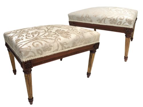 antique victorian pair of walnut parcel gilt stools louis xvi style - CATEGORY: ANTIQUE STOOLS - DATED 1880