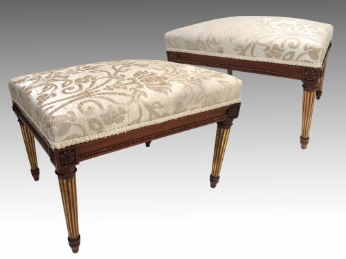 ANTIQUE VICTORIAN PAIR OF WALNUT PARCEL GILT STOOLS LOUIS XVI STYLE - ADDITIONAL PHOTO 2