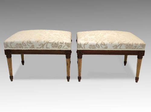 ANTIQUE VICTORIAN PAIR OF WALNUT PARCEL GILT STOOLS LOUIS XVI STYLE - ADDITIONAL PHOTO 5
