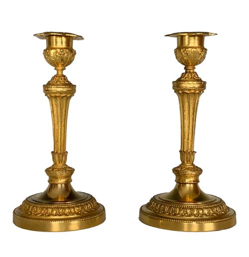 pair of ormolu candlesticks louis xvi style - CATEGORY: ANTIQUE LIGHTING - DATED 1900