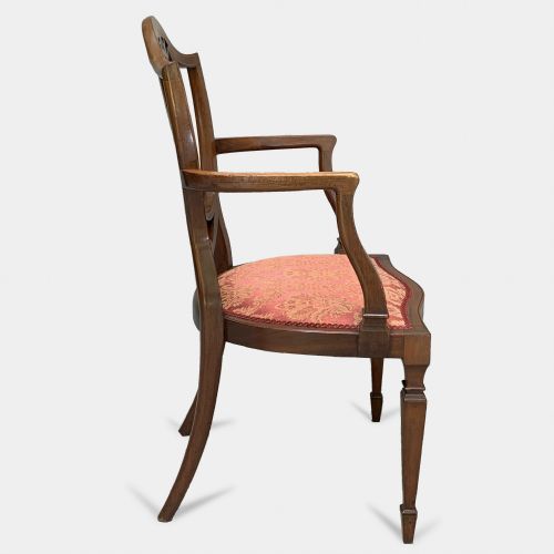 FINE EDWARDIAN MAHOGANY INLAID ANTIQUE ARM CHAIR - ADDITIONAL PHOTO 4