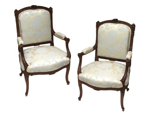 pair of french walnut parcel gilt armchairs louis xv style - CATEGORY: ANTIQUE CHAIRS - DATED 1890