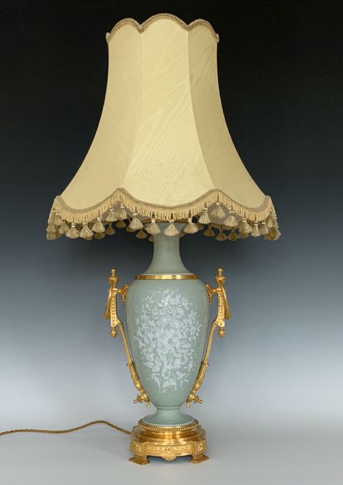 19th century french celadon ground patesurpate lamp - CATEGORY: ANTIQUE LIGHTING - DATED 1870