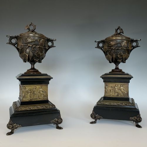pair of grand tour pompeii bronze marble cups covers - CATEGORY: ANTIQUE METAL - DATED 1870