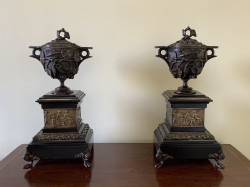 PAIR OF GRAND TOUR POMPEII BRONZE MARBLE CUPS COVERS - ADDITIONAL PHOTO 4