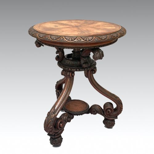 unusual mid 19th century carved walnut side table - CATEGORY: ANTIQUE TABLES - DATED 1860
