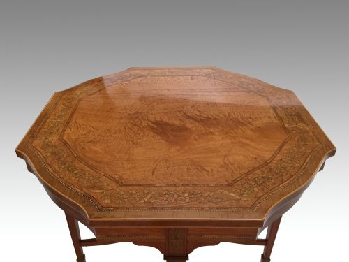 LATE VICTORIAN ANTIQUE SATINWOOD MARQUETRY INLAID OCTAGONAL CENTRESIDE TABLE - ADDITIONAL PHOTO 2