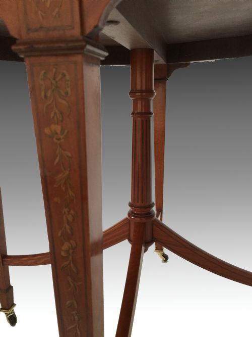 LATE VICTORIAN ANTIQUE SATINWOOD MARQUETRY INLAID OCTAGONAL CENTRESIDE TABLE - ADDITIONAL PHOTO 3