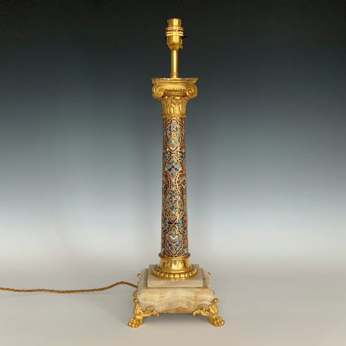 ANTIQUE ORMOLU CHAMPLEVE TABLE LAMP - ADDITIONAL PHOTO 2