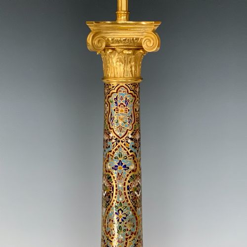 ANTIQUE ORMOLU CHAMPLEVE TABLE LAMP - ADDITIONAL PHOTO 3
