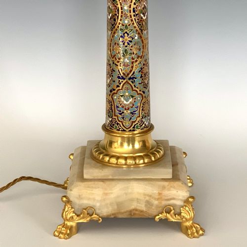 ANTIQUE ORMOLU CHAMPLEVE TABLE LAMP - ADDITIONAL PHOTO 4