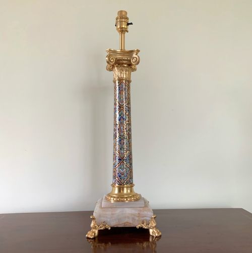 ANTIQUE ORMOLU CHAMPLEVE TABLE LAMP - ADDITIONAL PHOTO 5