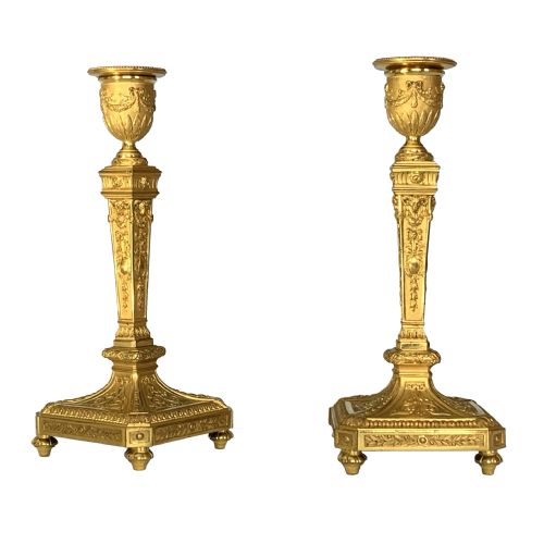 antique victorian neoclassical style ormolu candlesticks - CATEGORY: ANTIQUE LIGHTING - DATED 1880