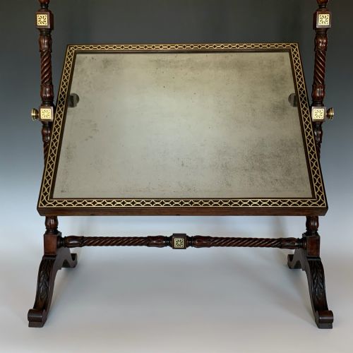 ANTIQUE GEORGE IV BRASS INLAID DRESSING TABLE MIRROR - ADDITIONAL PHOTO 4
