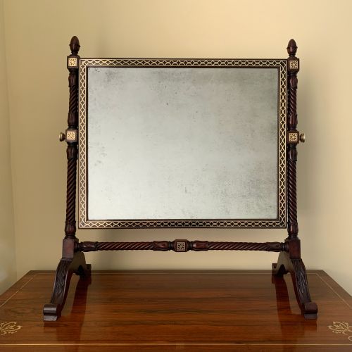 ANTIQUE GEORGE IV BRASS INLAID DRESSING TABLE MIRROR - ADDITIONAL PHOTO 5