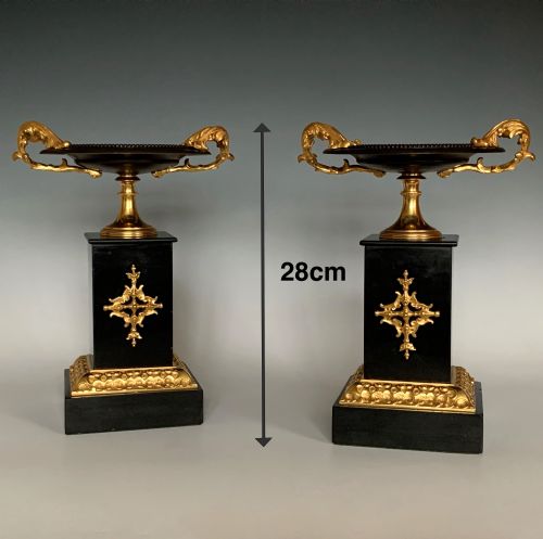 ANTIQUE PAIR OF FRENCH BRONZE MARBLE TAZZAS - ADDITIONAL PHOTO 1
