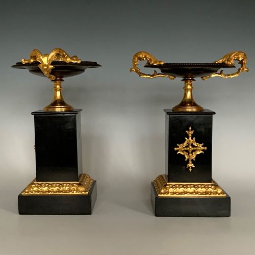 ANTIQUE PAIR OF FRENCH BRONZE MARBLE TAZZAS - ADDITIONAL PHOTO 2
